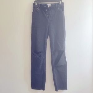 Reformation faded black high waist torn relaxed boot cut jean